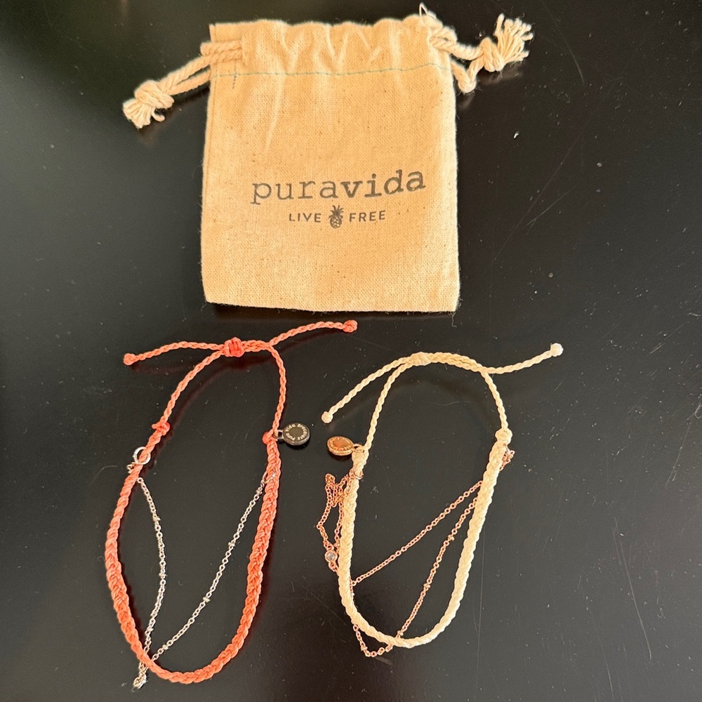 Pura Vida Coral and Beige Bracelet Duo